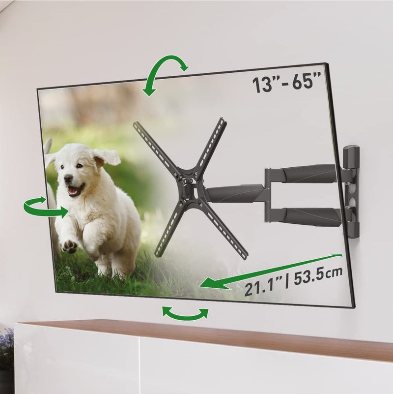 Barkan TV Wall Mount, 13-65 inch Full Motion Articulating - 4 Movement Long Premium Flat/Curved Screen Bracket, up to 80 lbs, Extremely Extendable, Lifetime Limited Warranty,Fits LED OLED LCD - Image 1